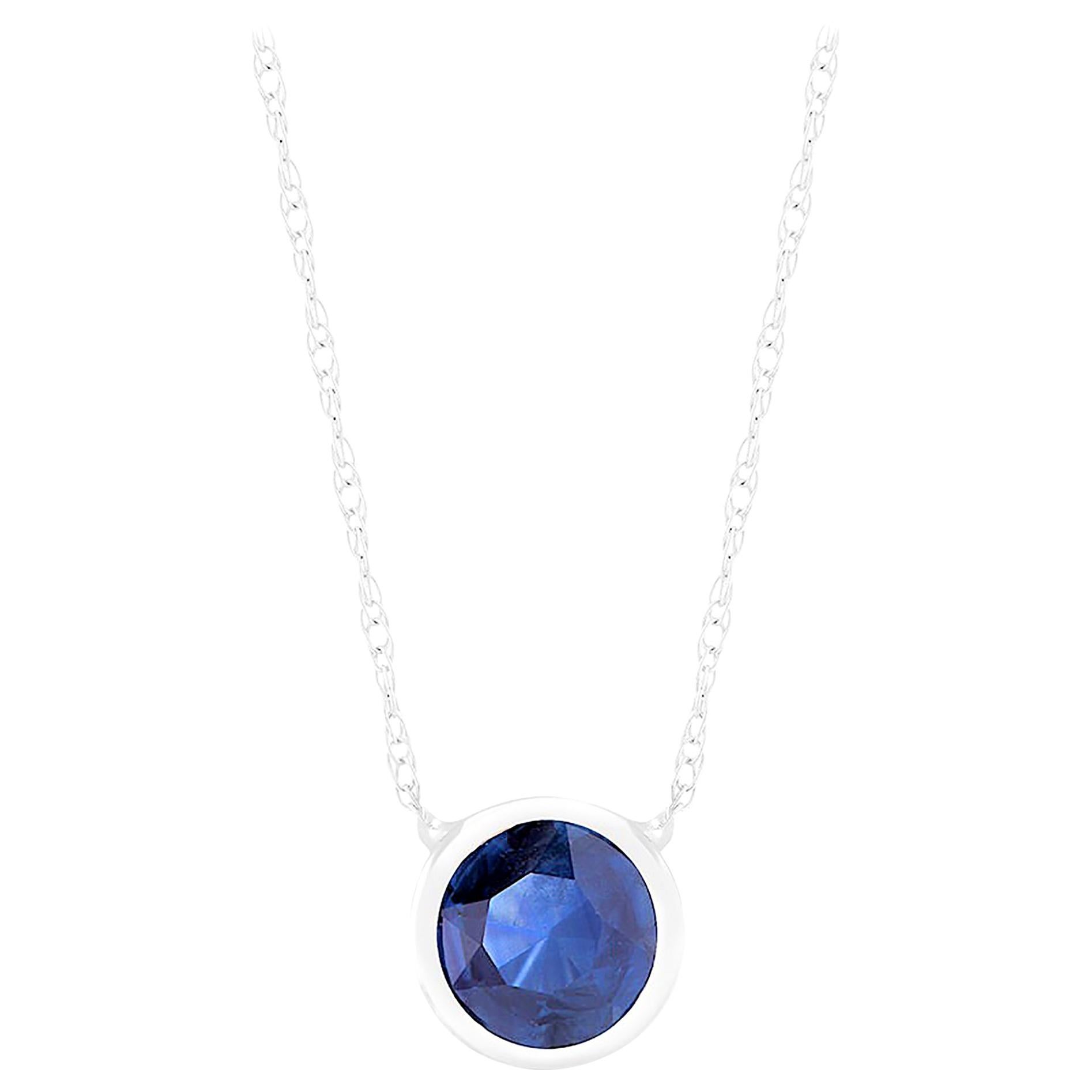 White Gold Bezel-Set Sapphire Pendant Necklace Weighing 1.25 Carat