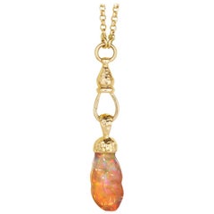 Fire Opal and 18 Karat Gold Pendant Necklace