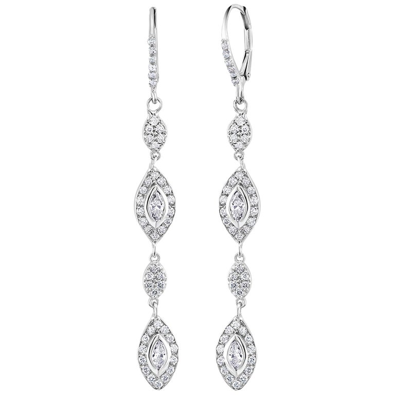 Marquise Shape Diamond Hoop Drop Earrings Weighing 1.47 Carat For Sale ...