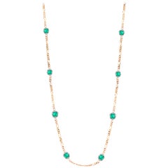 Eight Bezel-Set Emeralds Yellow Gold Necklace Weighing 1.35 Carat