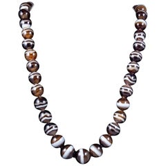 Antique Victorian Bullseye Agate Bead Necklace, circa 1900