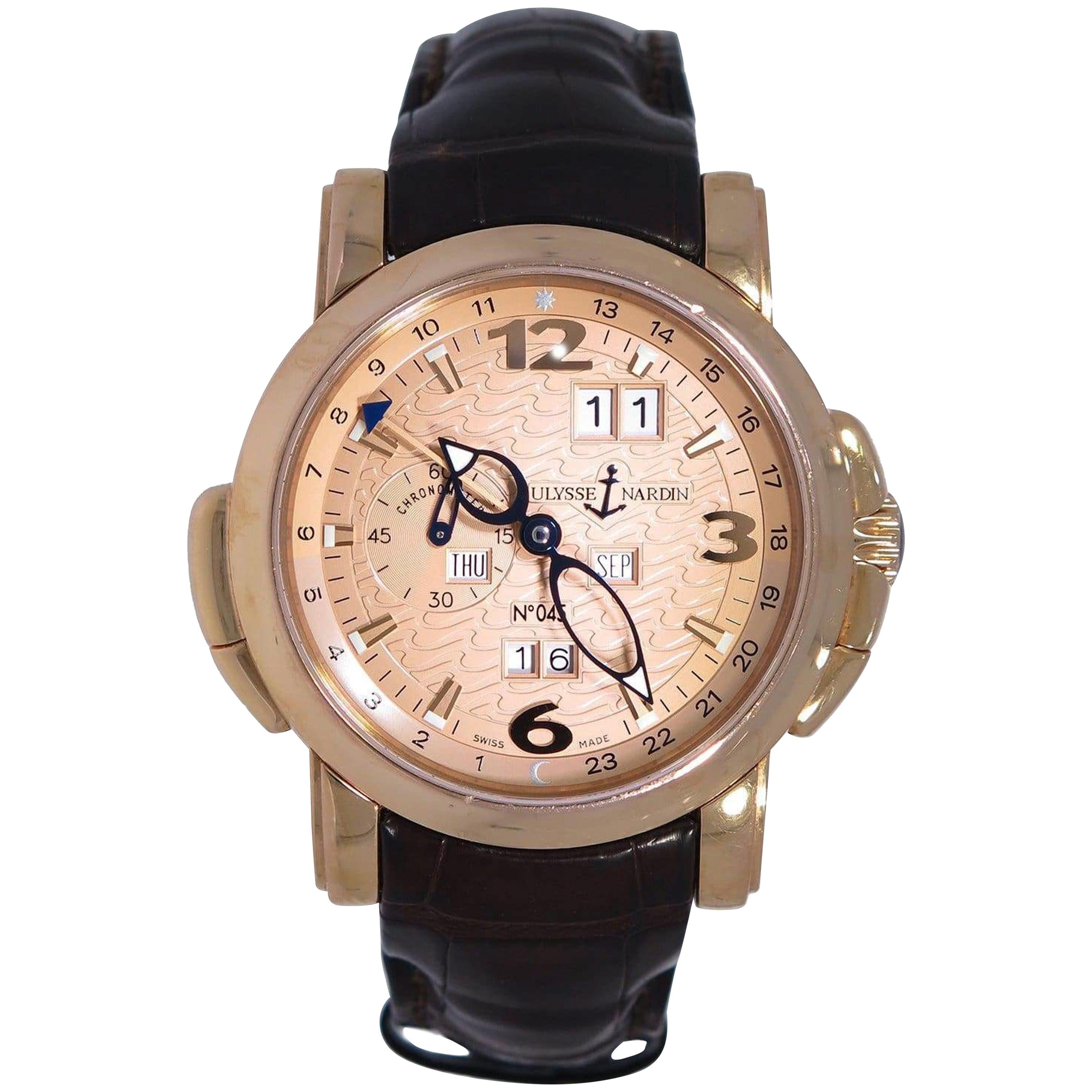 Ulysse Nardin GMT Perpetual Calendar Rose Gold Watch For Sale