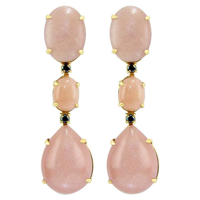 Peach Moonstone 18 Karat Gold Elegant Dangle Earrings