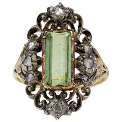 Antique Georgian Natural Tourmaline Diamond Rare Scroll Ring