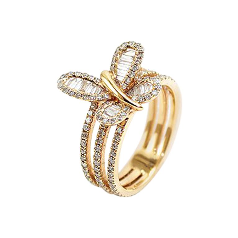 White Diamonds 18 Karat Gold Butterfly Cocktail Ring For Sale