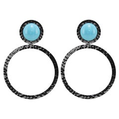 Natural Turquoise 18 Karat Gold Hoop Earrings