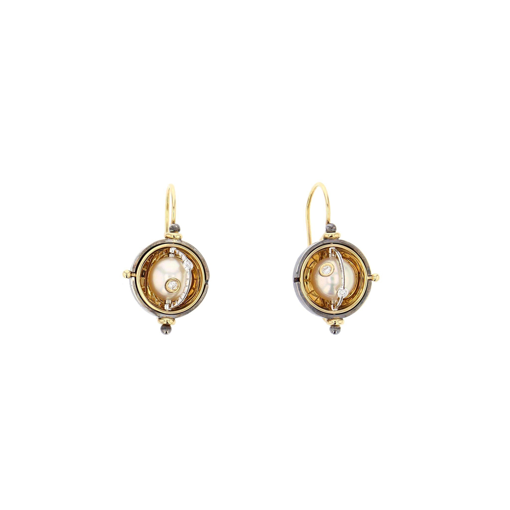 Diamonds Akoya Pearls Sphere Earrings in 18k yellow gold by Elie Top