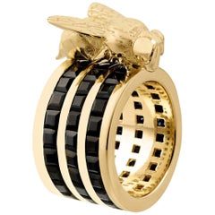 18ct Yellow Gold and Channel-Set Black Sapphire Bee Cocktail Ring