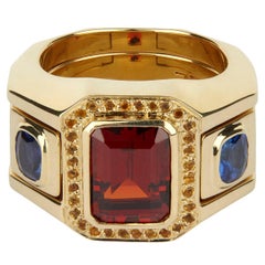 18ct Yellow Gold, Blue Sapphire, Garnet and Pave-Set Citrine Cocktail Ring
