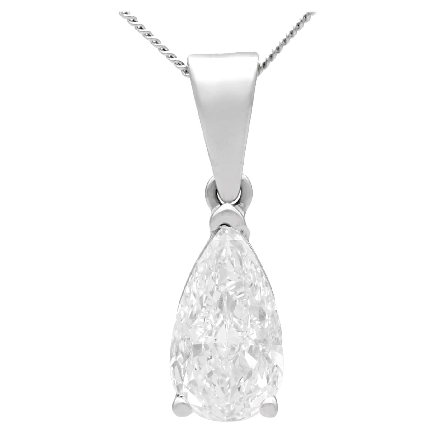 Contemporary French 1.02 Carat Diamond and White Gold Pendant For Sale