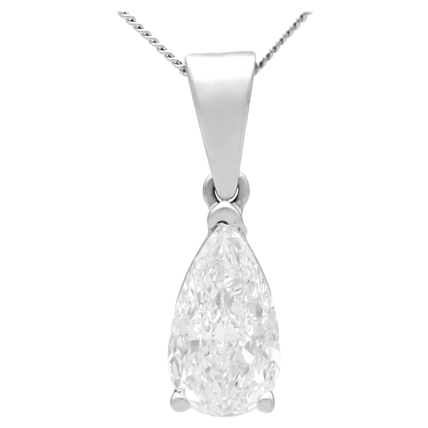 Pendentif contemporain en or blanc et diamant de 1,02 carat de style français