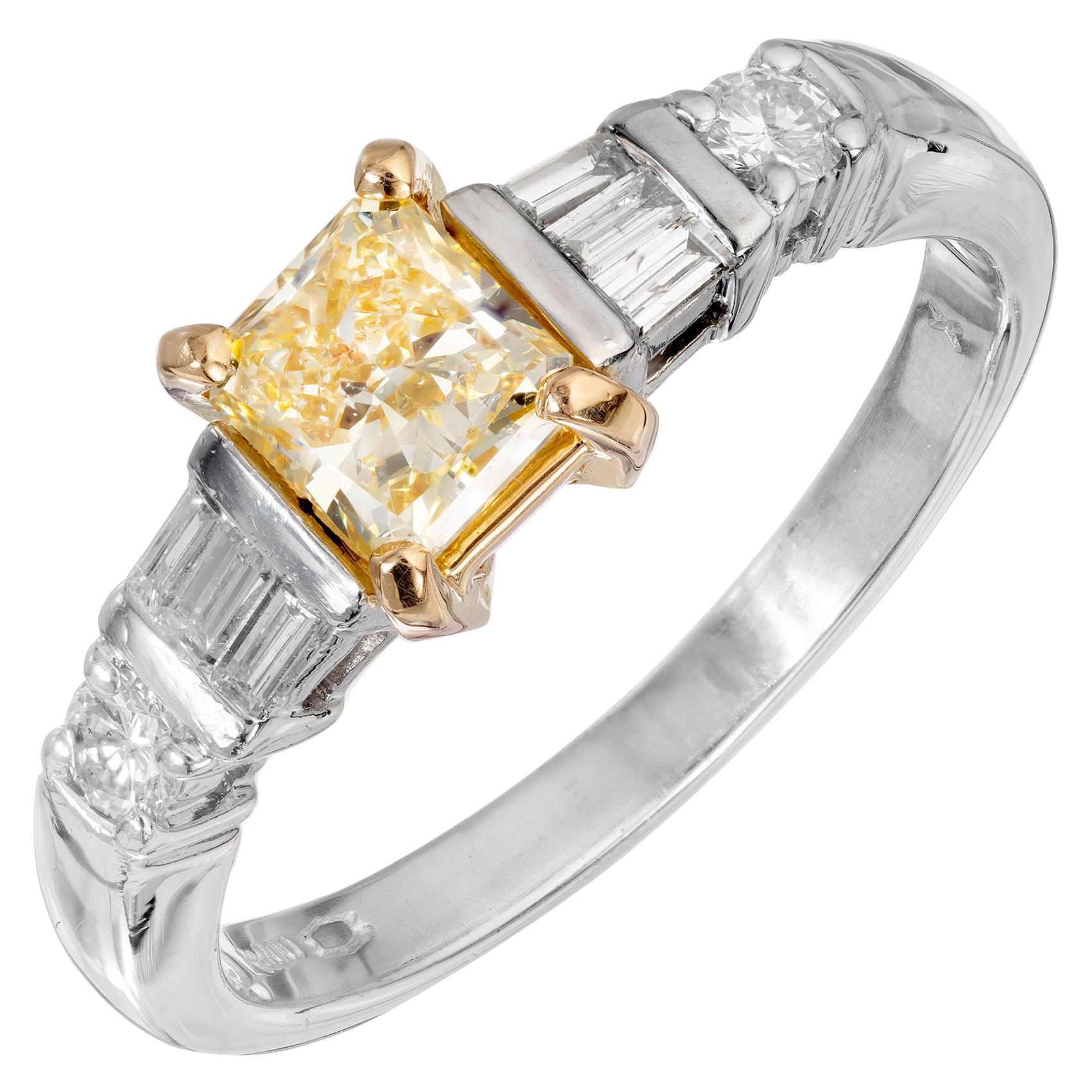 GIA Certified .75 Carat Yellow Diamond Platinum Gold Engagement Ring