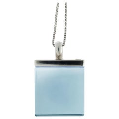 Art Deco Style Sterling Silver Pendant Necklace with Sky Blue Quartz