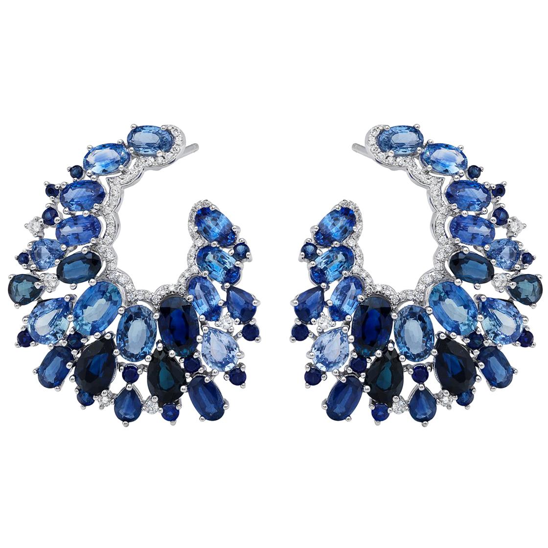 Ruchi New York Oval Blue Sapphire and Diamond C Shaped Earrings