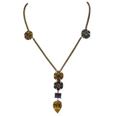 Vintage Chimento Flower Necklace Citrine Tanzanite Amethyst Peridot 18 Karat Gold Modern