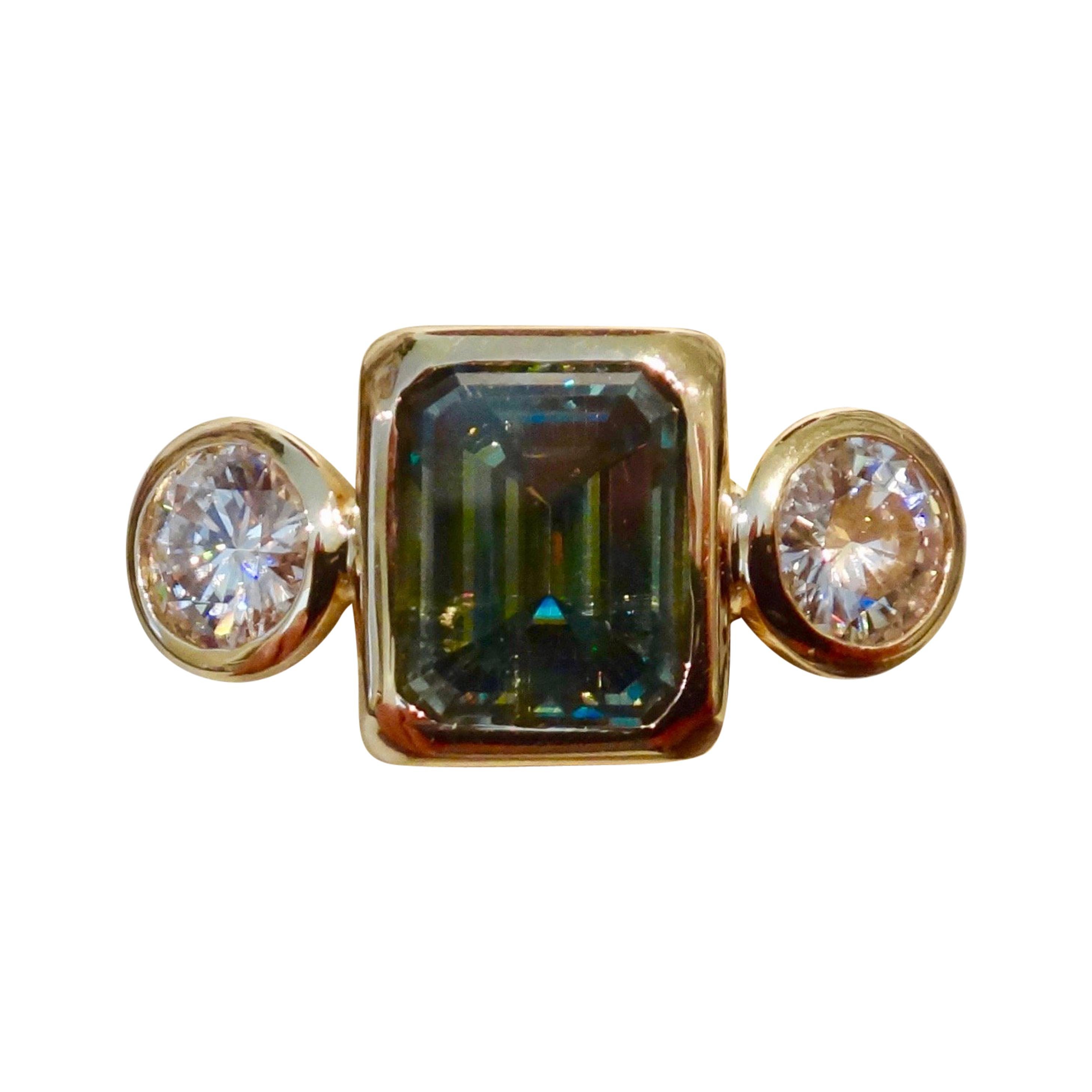 Michael Kneebone Green Zircon White Sapphire Three-Stone Leah Ring