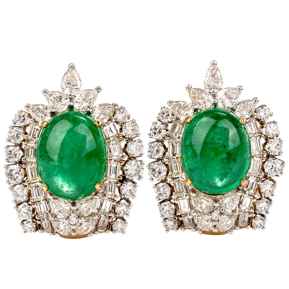 Botanical Emerald Diamond Platinum & 18-Karat Yellow Gold Clip-On Earrings