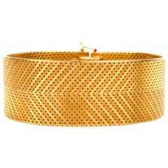 Vintage 1960s Italian 18 Karat Yellow Gold Wide Flexible Bracelet