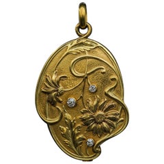 French Art Nouveau Antique Diamond Gold Locket Pendant at 1stDibs