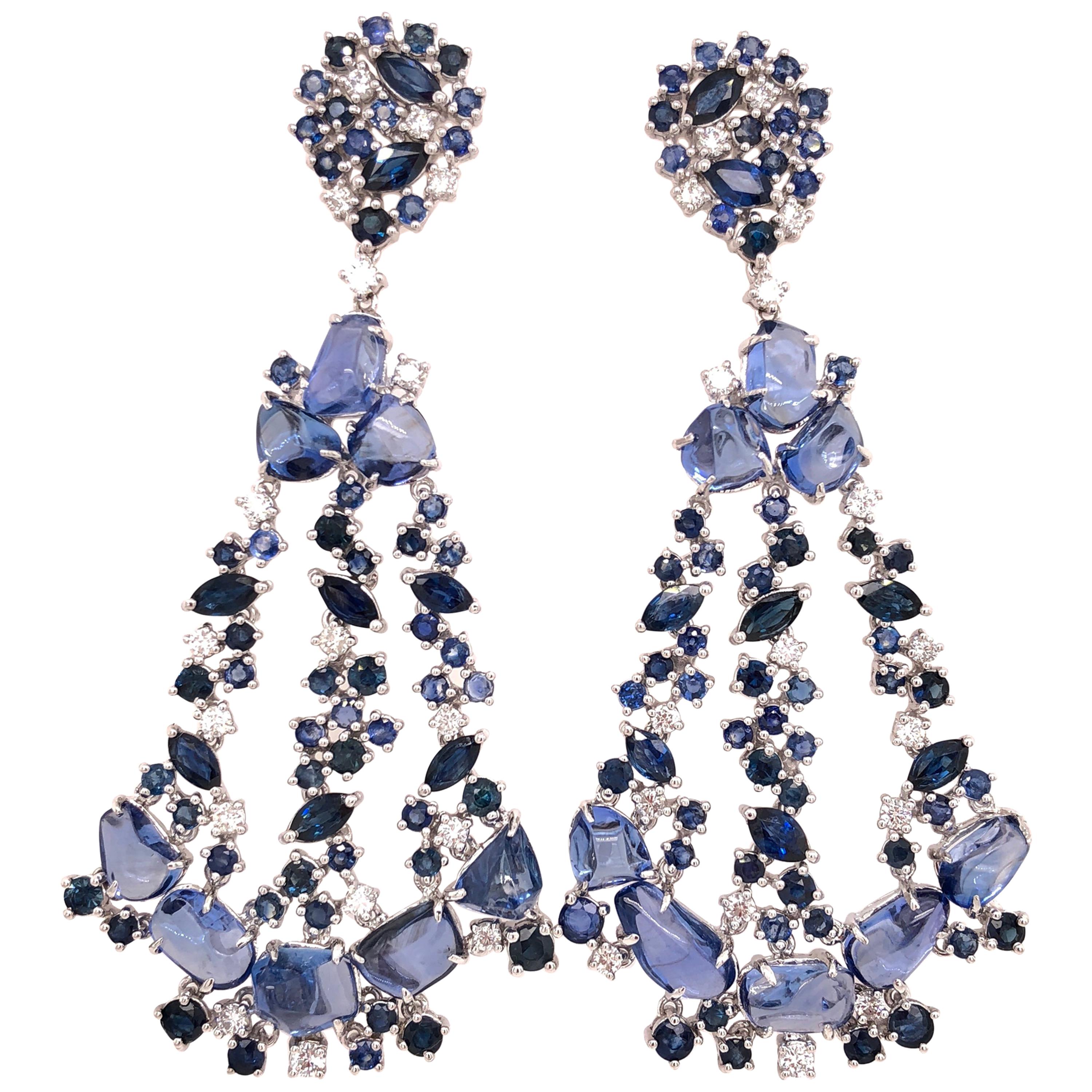 Ruchi New York Multi Shape Blue Sapphire Chandelier Earrings