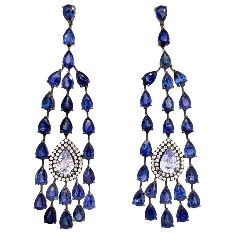 Ruchi New York Blue Sapphire Chandelier Earrings at 1stDibs