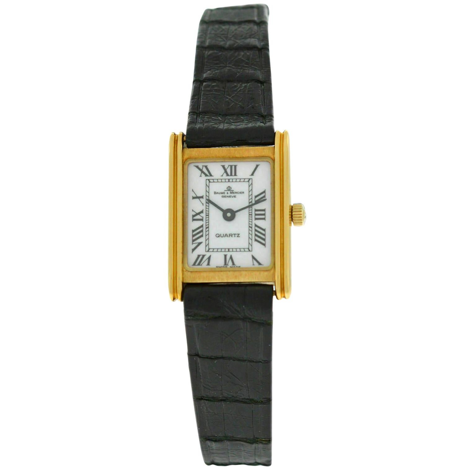 Ladies Baume & Mercier Lady 18505 18 Karat Solid Yellow Gold Quartz Watch For Sale