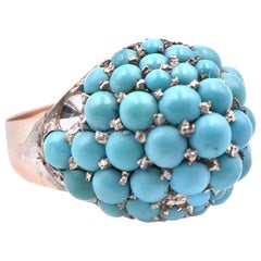 9 Karat Yellow Gold Vintage English Turquoise Dome Ring