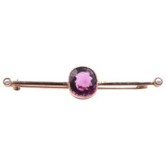 14 Karat Yellow Gold Vintage Rhodalite Garnet Pin with Pearls