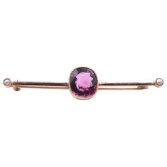 14 Karat Yellow Gold Vintage Rhodalite Garnet Pin with Pearls