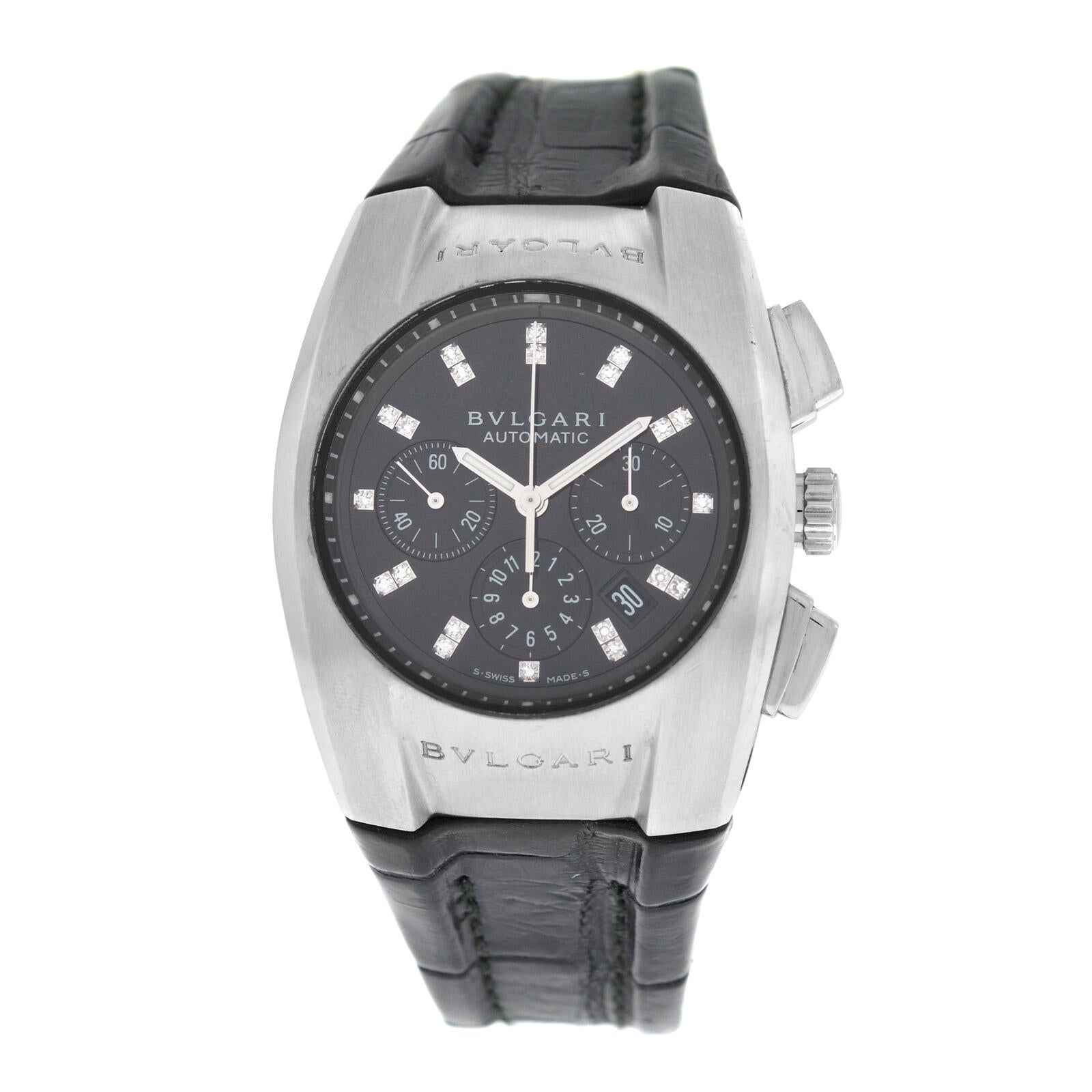 Unisex Bvlgari Ergon L6452 Steel Chrono Diamond Automatic Watch For Sale