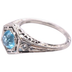 18 Karat White Gold Blue Zircon Vintage Ring