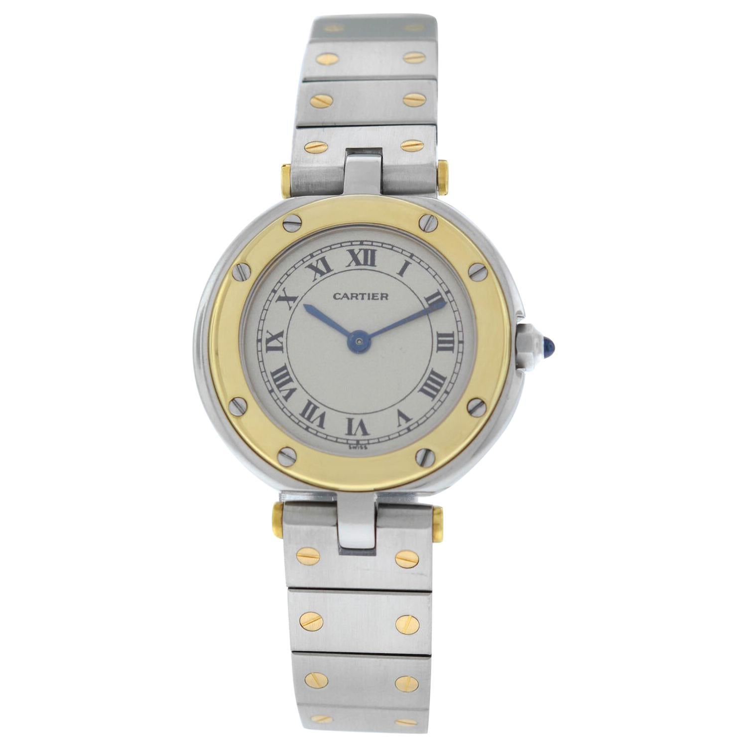 Ladies Cartier Santos Ronde 18 Karat Yellow Gold Quartz Watch For Sale