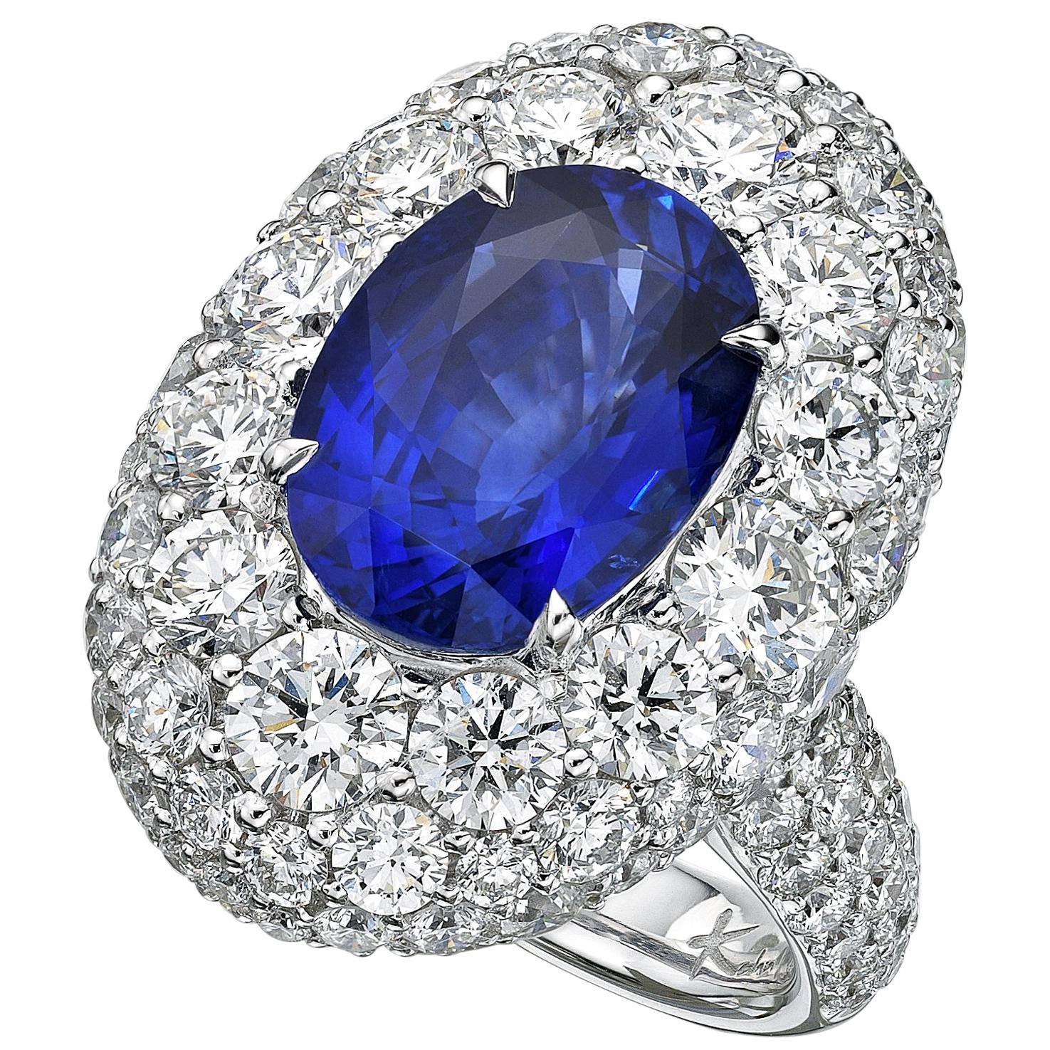 GRS Certified 6.24 Carat Ceylon Blue Sapphire Ring 'Heated' For Sale