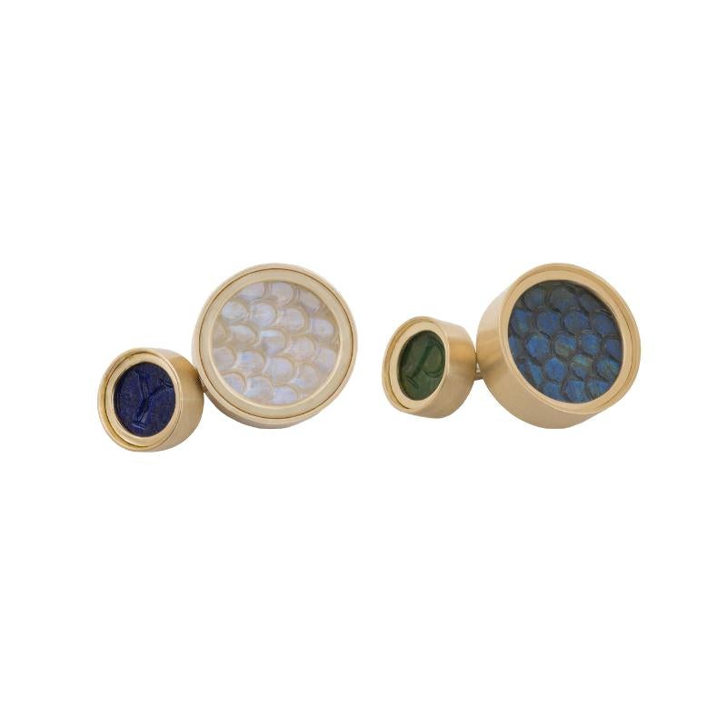 OUROBOROS  Scale Carved Moonstone, Labradorite, Agate & Lapis Lazuli Cufflinks For Sale