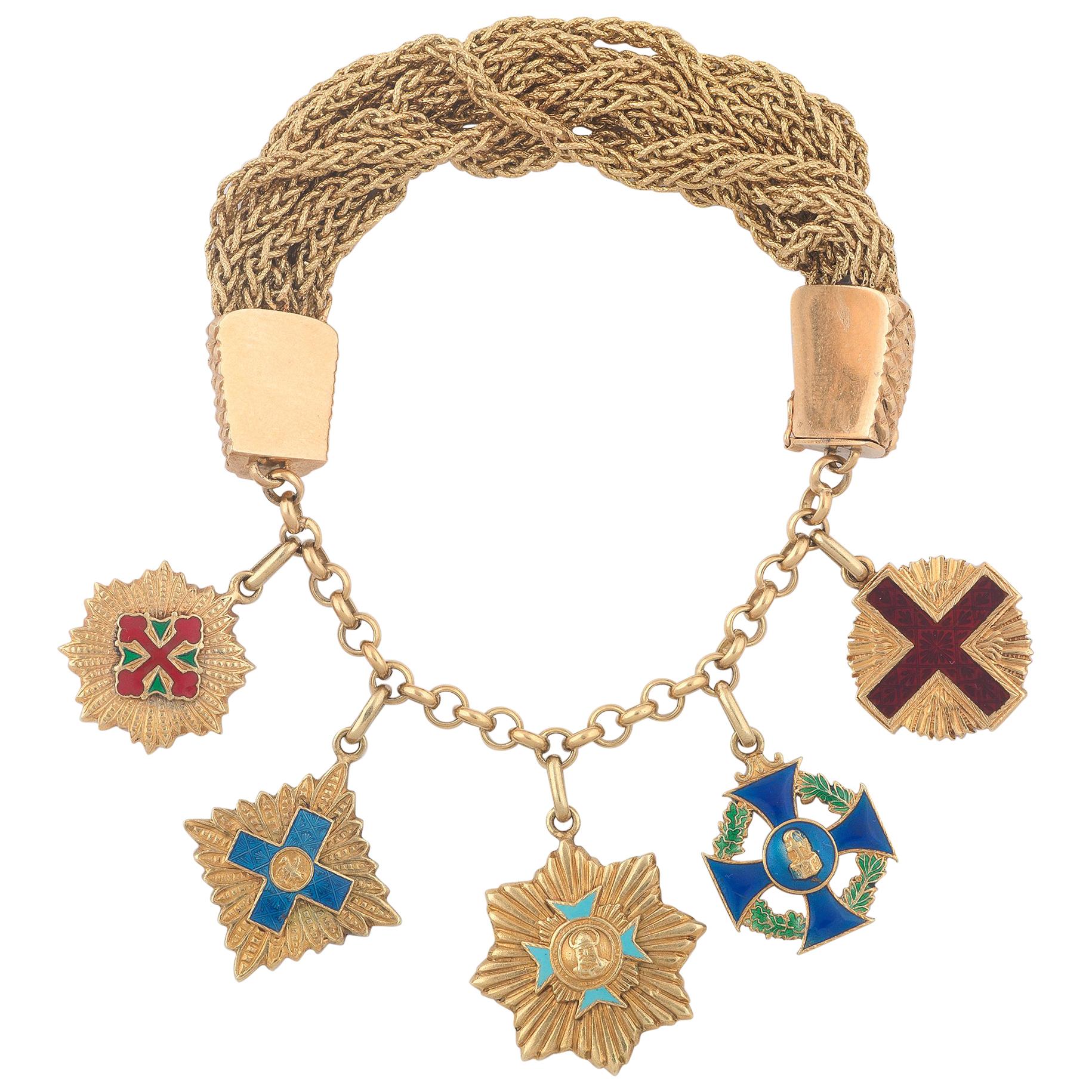 Enamel Gold Military Order Charm Bracelet