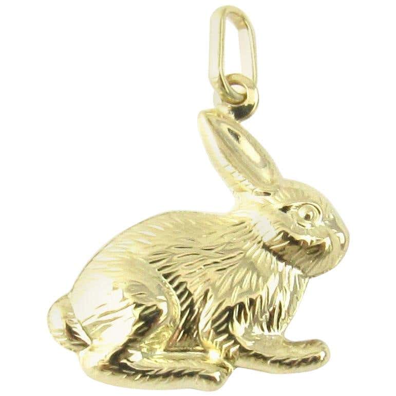 14 Karat Yellow Gold Rabbit Charm at 1stDibs | rabbit charm bracelet