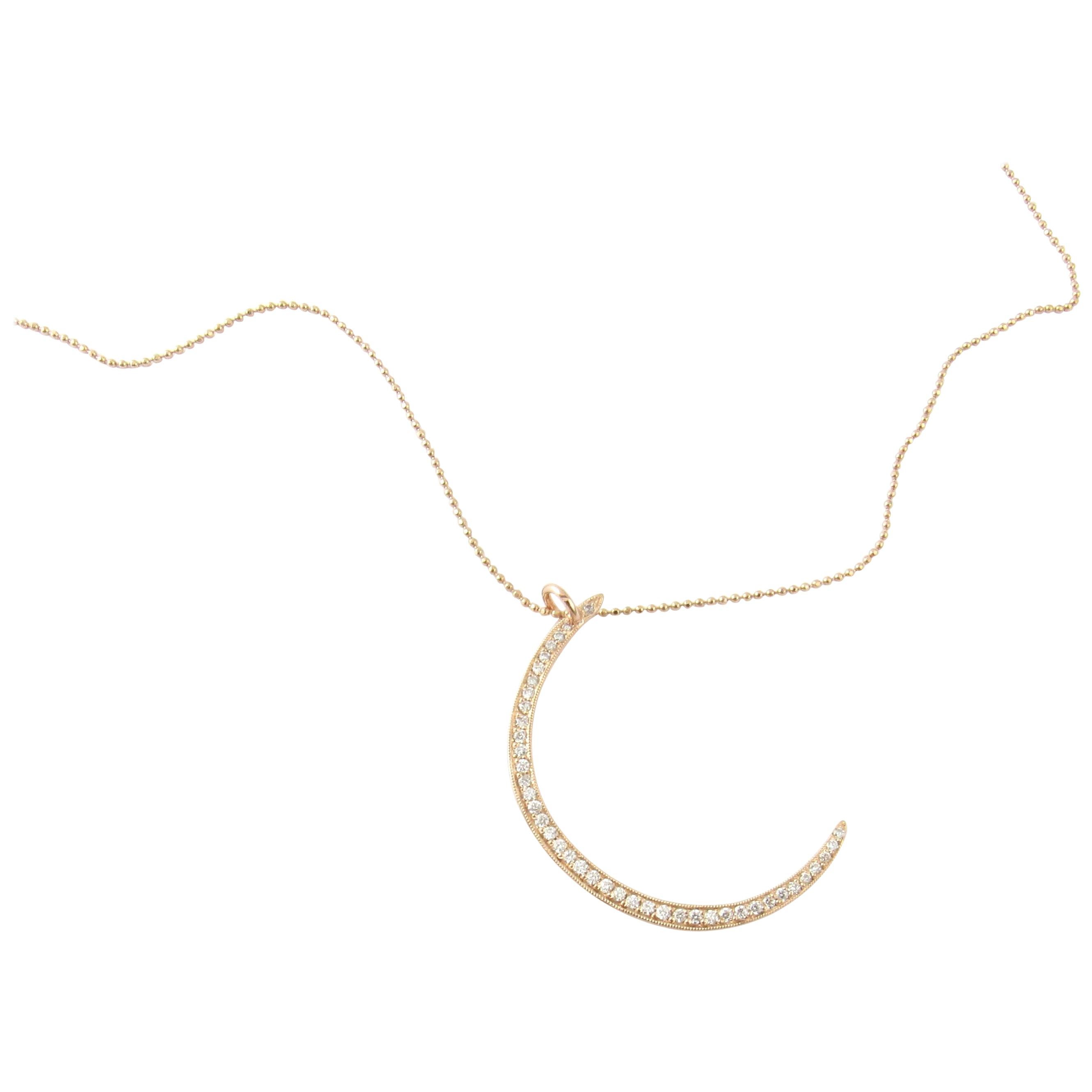 14 Karat Rose Gold and Diamond Crescent Moon Pendant Necklace