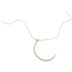 Vintage 14 Karat Rose Gold and Diamond Crescent Moon Pendant Necklace
