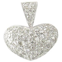 14 Karat White Gold Diamond Pave Puffy Heart Pendant