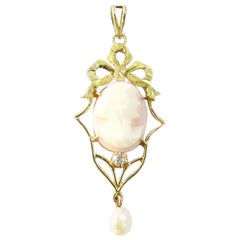 14 Karat Yellow Gold and Diamond Cameo Pendant