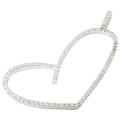 14 Karat White Gold Diamond Large Modern Open Heart Pendant