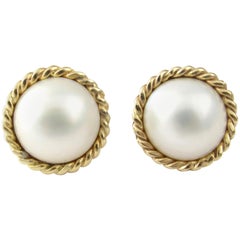 14 Karat Yellow Gold Mobe Pearl Earrings
