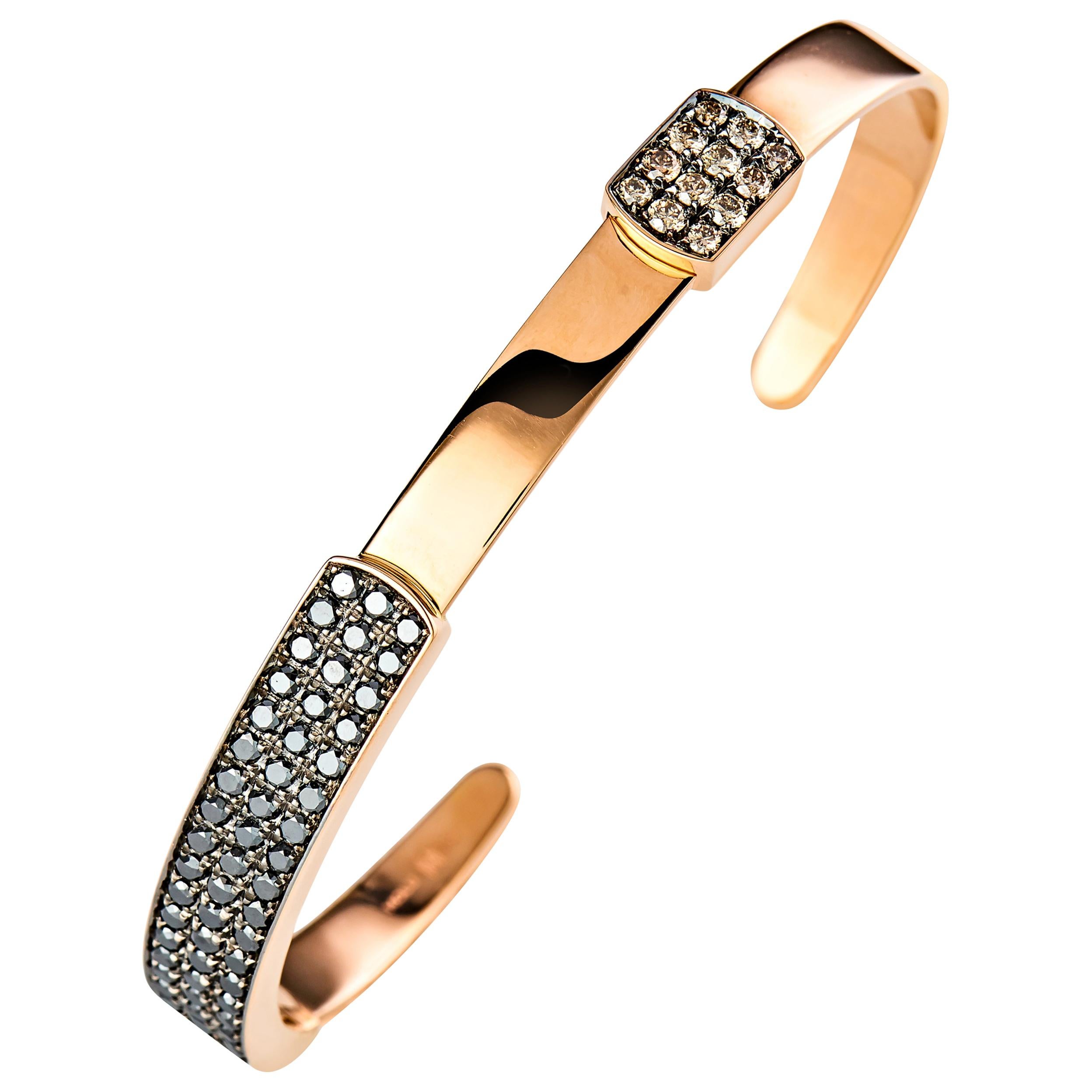 18 Karat Rose Gold Brown and Black Diamond Bangle For Sale