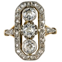 1900s French Belle Époque Diamonds Platinum 18 Karat Yellow Gold Ring