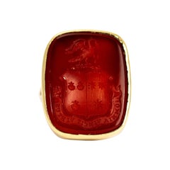 Victorian Carnelian and 9 Carat Gold Crested Seal Ring