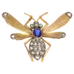 Victorian Queen Bee Brooch with Diamonds, Sapphire and Emeralds