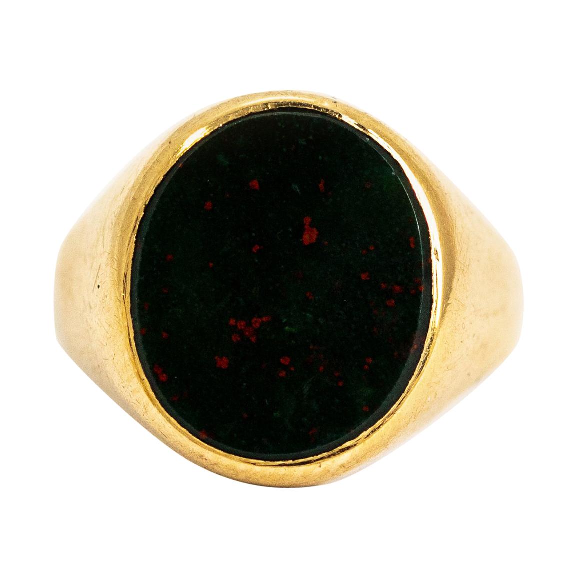 Vintage Bloodstone 9 Carat Gold Signet Ring