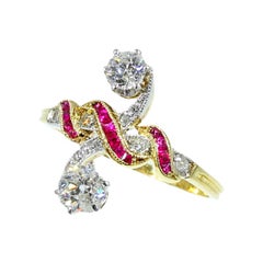 Most Elegant Engagement Ring with Rubies and Diamonds a So-Called toi et moi