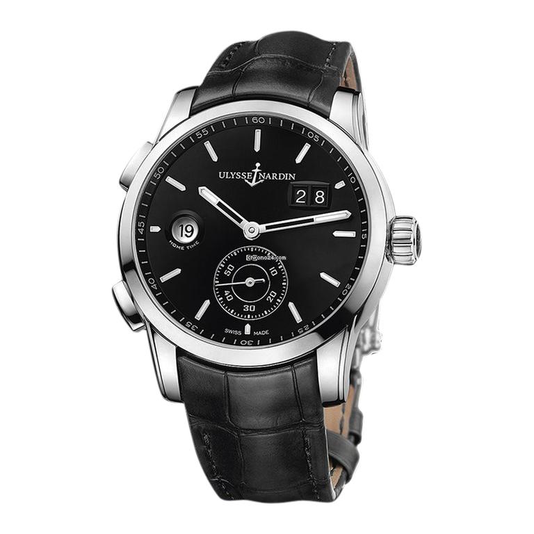 Ulysse Nardin Dual Time Manufacture Stainless Steel, Leather Strap Men's Watch For Sale