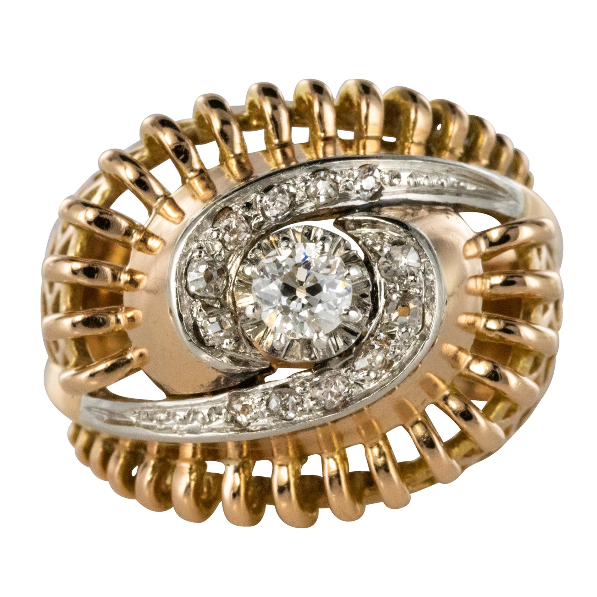 1960s Diamond 18 Karat Yellow Gold Retro Swirl Ring
